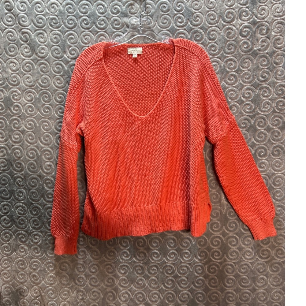 Lucky Brand Coral V‎ Neck Textured Knit Sweater M M